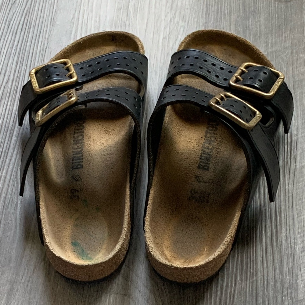Birkenstock Arizona Bold Leather Two Straps in Black Sandals Size 39 - Picture 14 of 15
